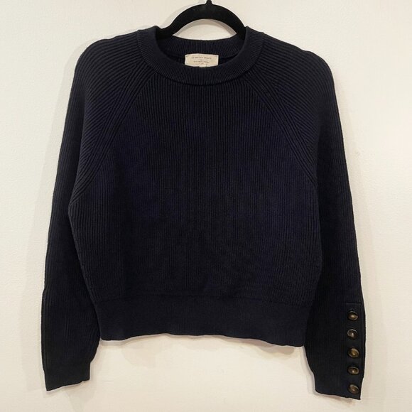 EUC Sezane Sami Merino Cotton Button Cuff Sweater Navy Medium - Picture 3 of 8